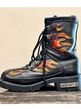 Element Woman Black Leather Boots with Red and Orange Flame Accents